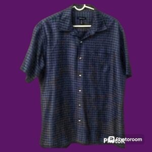 3/$30 Van HEUSEN Navy Blue Check Button Down Shirt Size 16 - 16.5